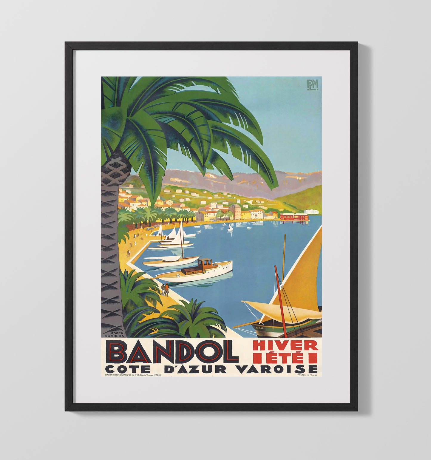 Bandol Cote dAzur Vintage Travel Print 16x20 Gallery Frame travel wall art print