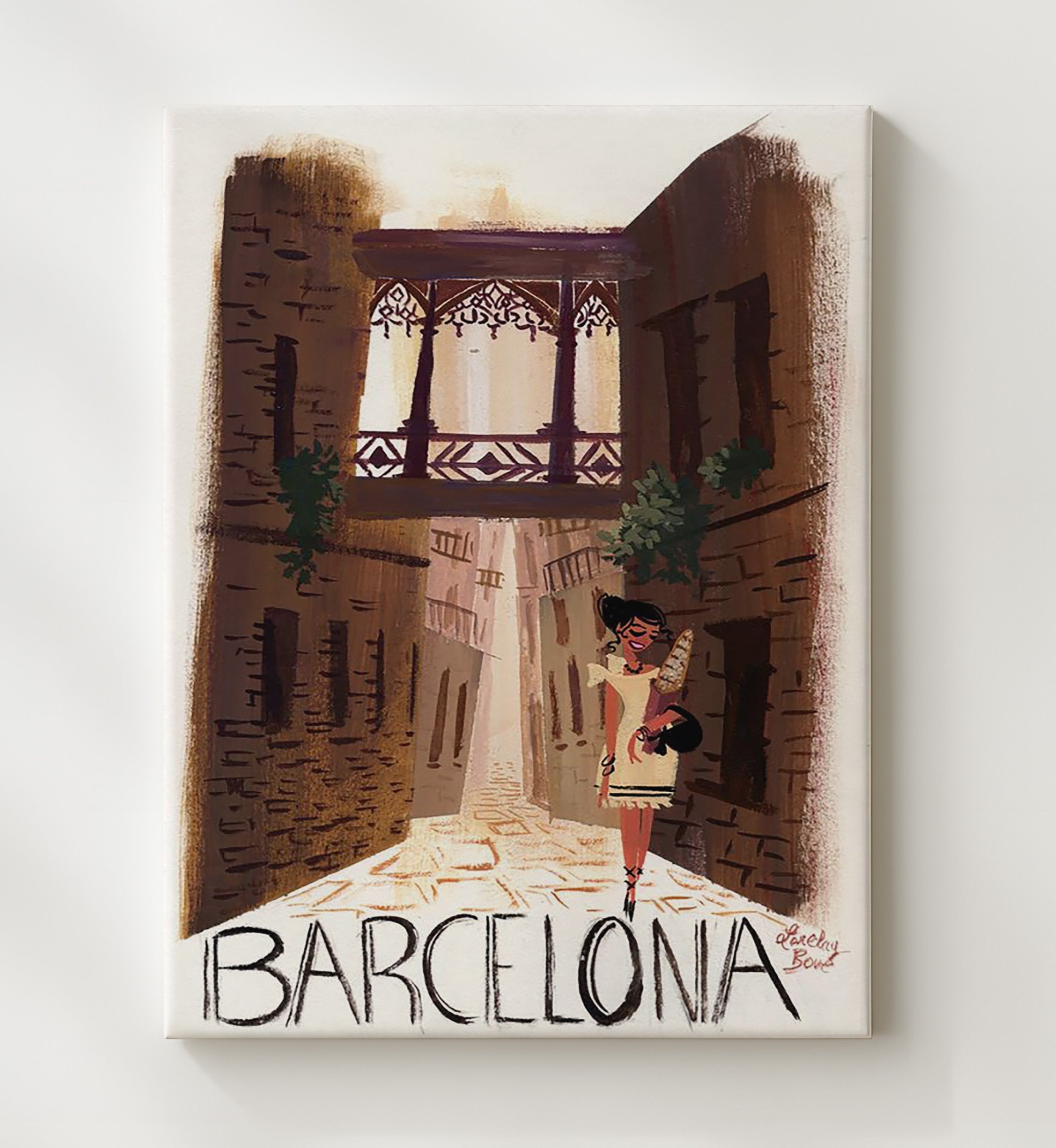 Barcelona Gothic Quarter Street Vintage Travel Print 20x24 Canvas travel wall art print