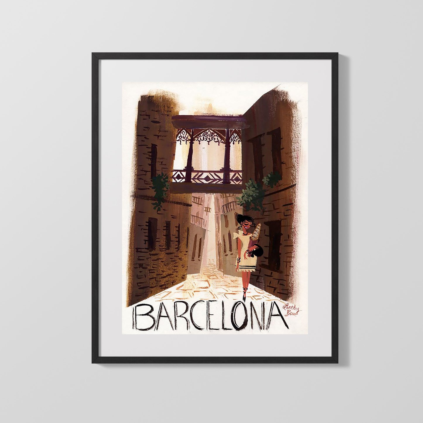 Classic Travel Poster - Barcelona - Gothic Quarter Street