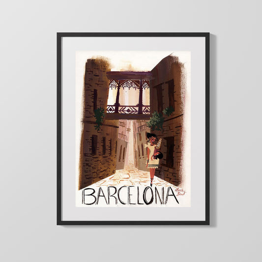 Classic Travel Poster - Barcelona - Gothic Quarter Street