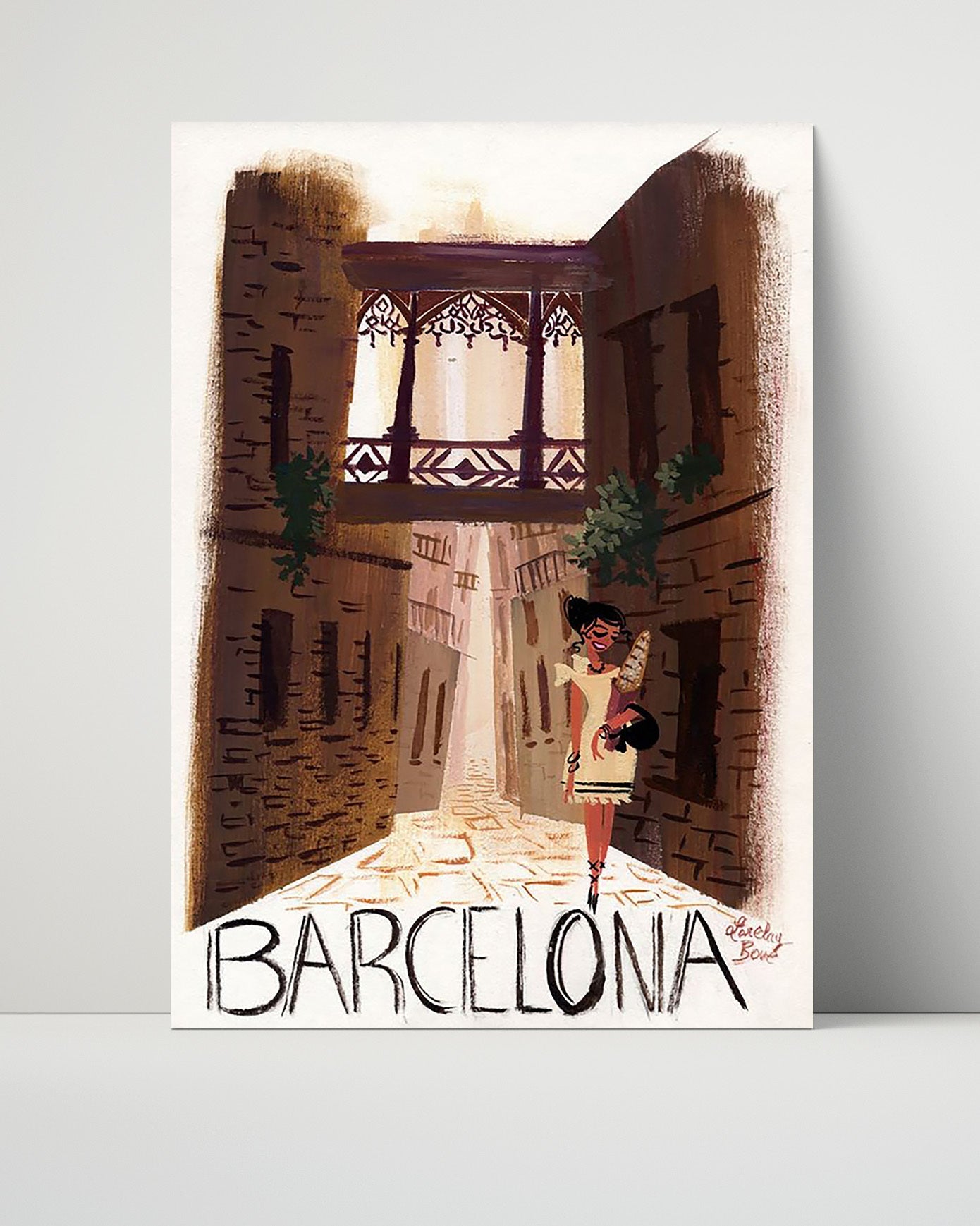 Classic Travel Poster - Barcelona - Gothic Quarter Street