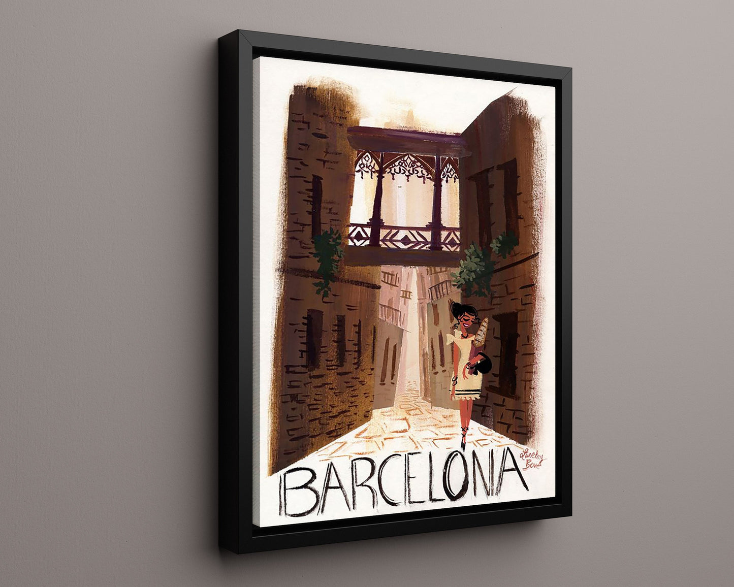 Classic Travel Poster - Barcelona - Gothic Quarter Street