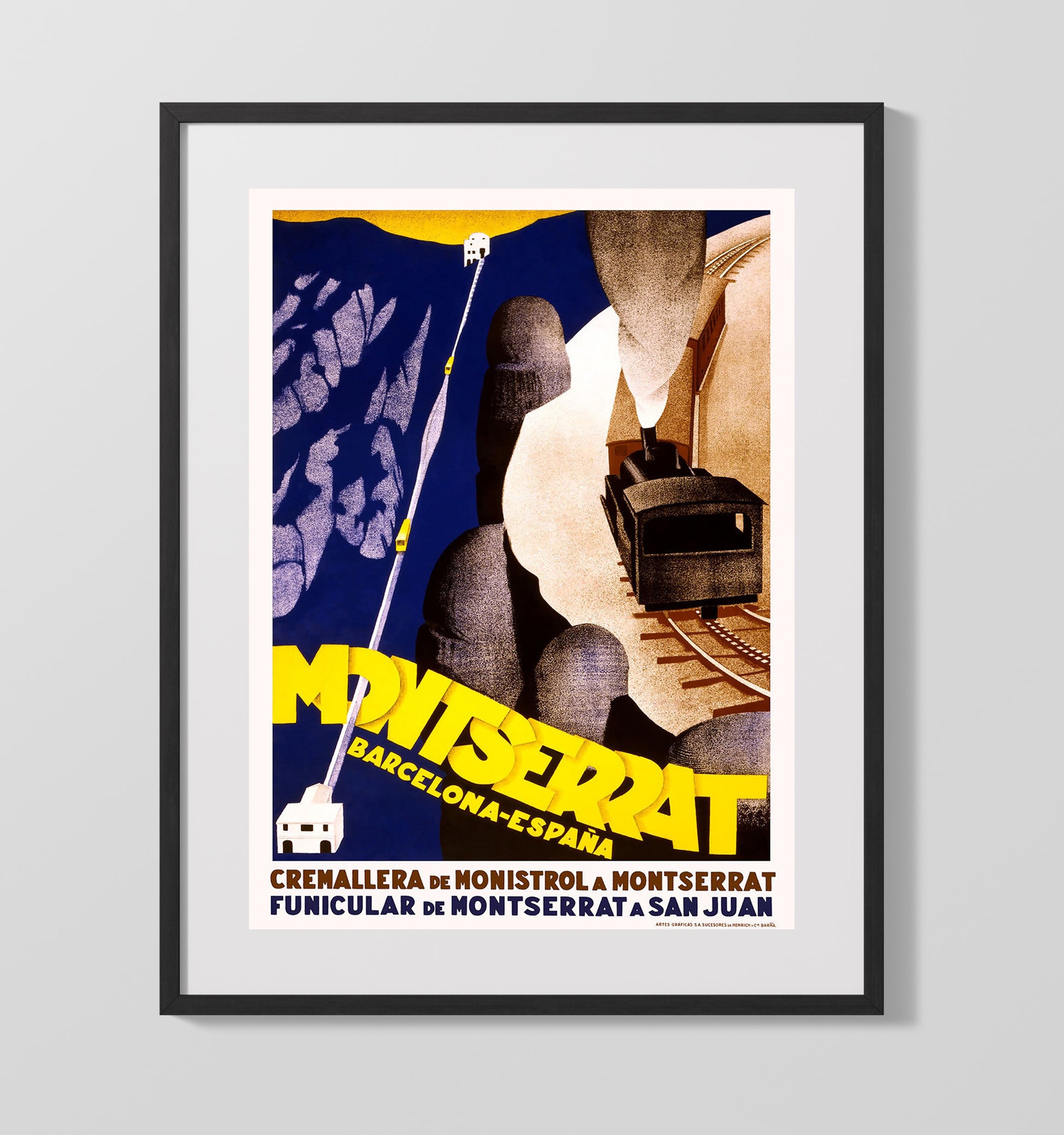 Barcelona Montserrat Vintage Travel Print 16x20 Gallery Frame travel wall art print