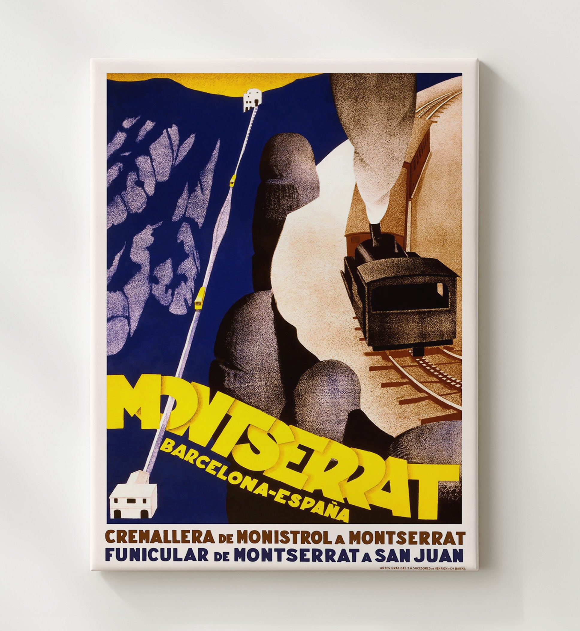 Barcelona Montserrat Vintage Travel Print 20x24 Canvas travel wall art print
