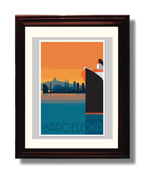 Barcelona Skyline Sagrada Familia travel poster wall art 8x10 Canvas