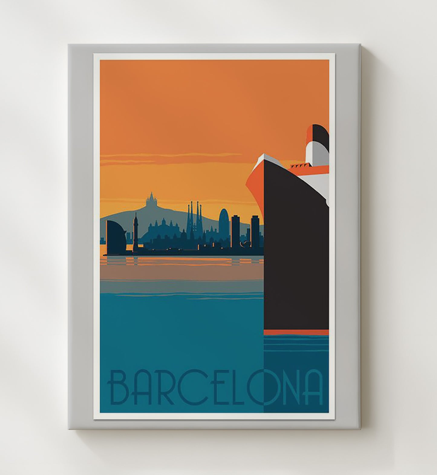 Barcelona Skyline Sagrada Familia Vintage Travel Print 20x24 Canvas travel wall art print