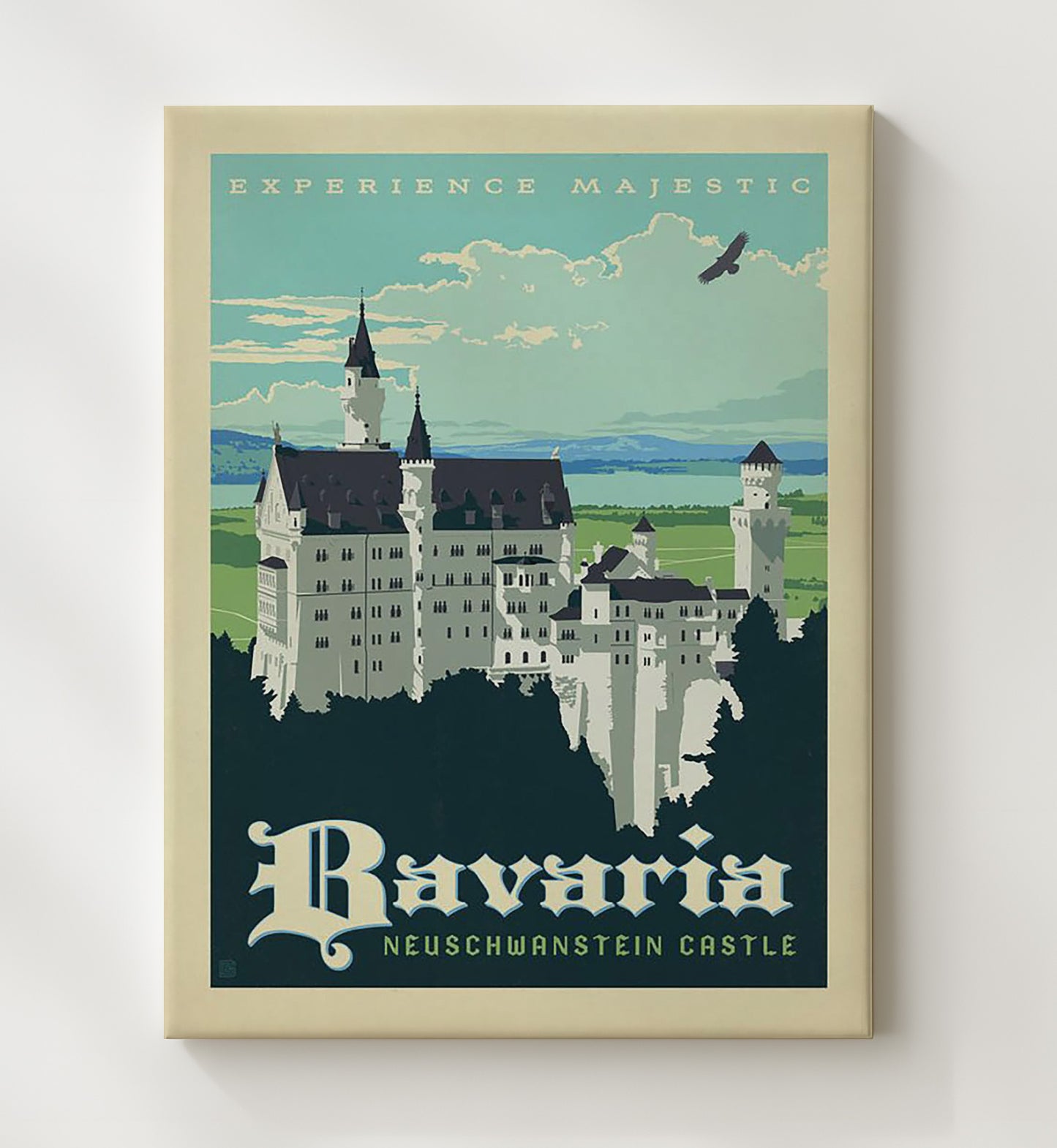 Bavaria Neuschwanstein Castle Vintage Travel Print 20x24 Canvas travel wall art print