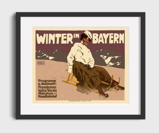 Bavaria Winter Sledding Alps - Travel - 16x20 Gallery Frame