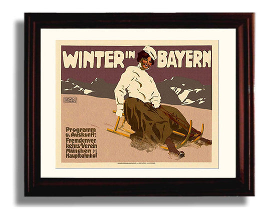 Bavaria Winter Sledding Alps travel poster wall art 8x10 Canvas
