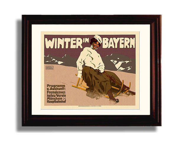Classic Travel Poster - Bavaria - Winter Sledding Alps