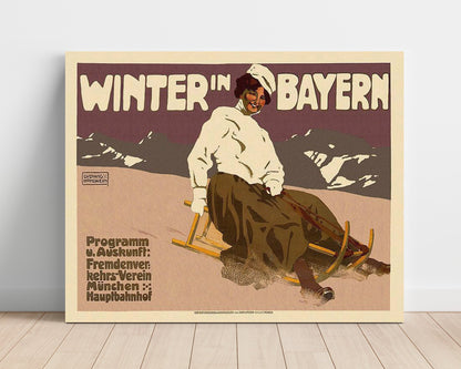 Classic Travel Unframed Poster -  Bavaria - Winter Sledding Alps