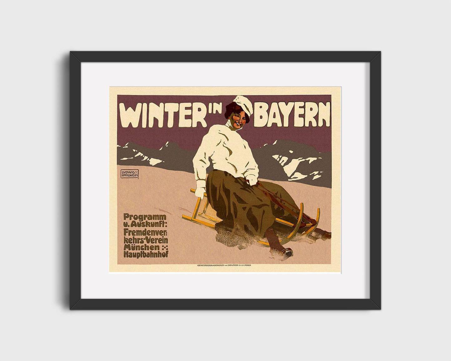 Classic Travel Poster - Bavaria - Winter Sledding Alps