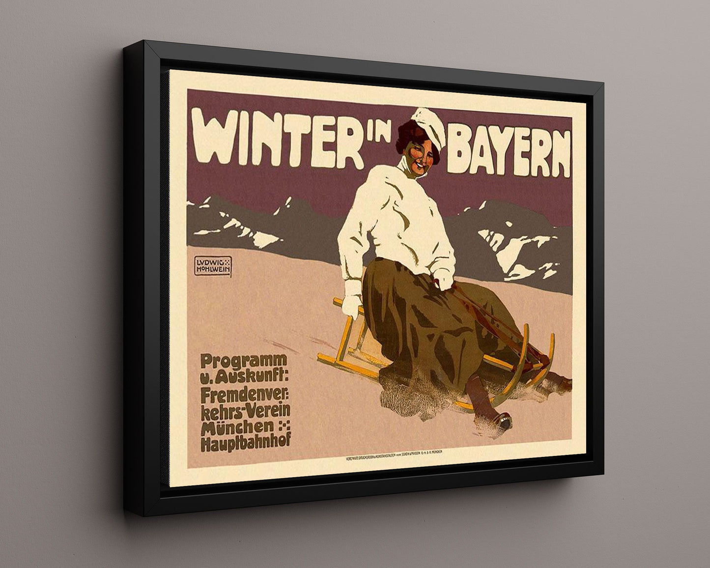 Classic Travel Poster - Bavaria - Winter Sledding Alps