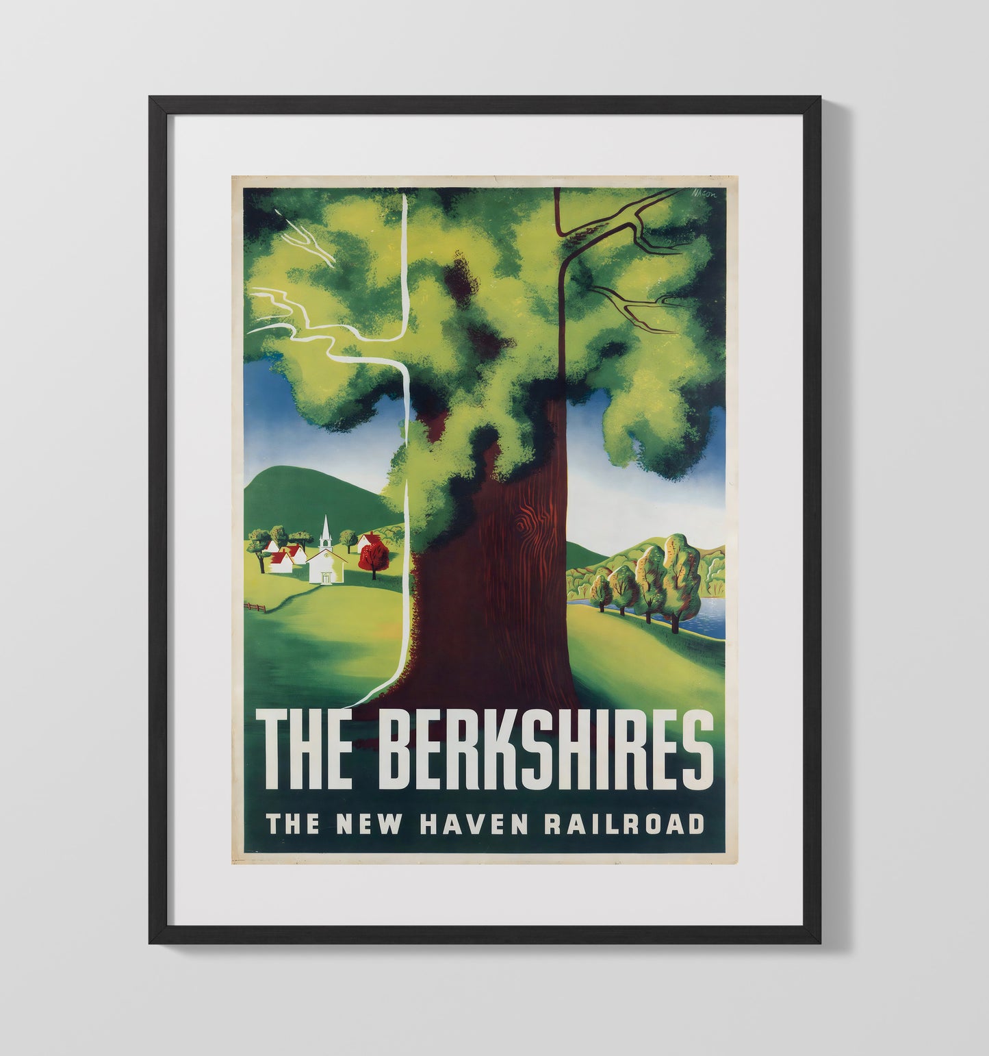 Berkshires New Haven Railroad Vintage Travel Print 16x20 Gallery Frame travel wall art print