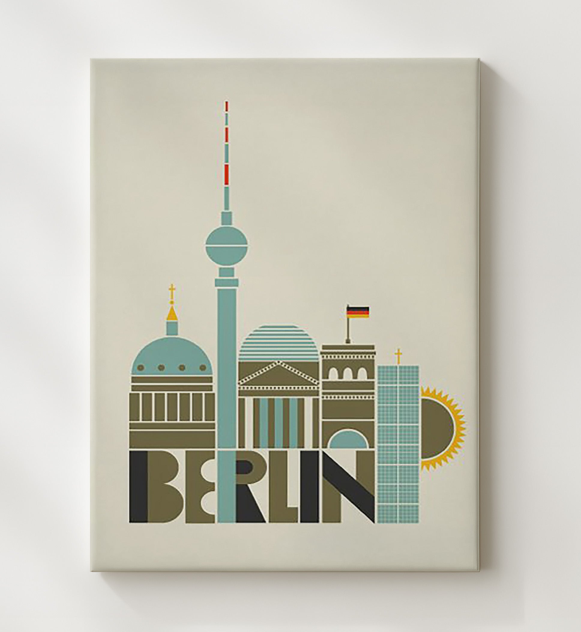 Berlin Landmarks Skyline Vintage Travel Print 20x24 Canvas travel wall art print