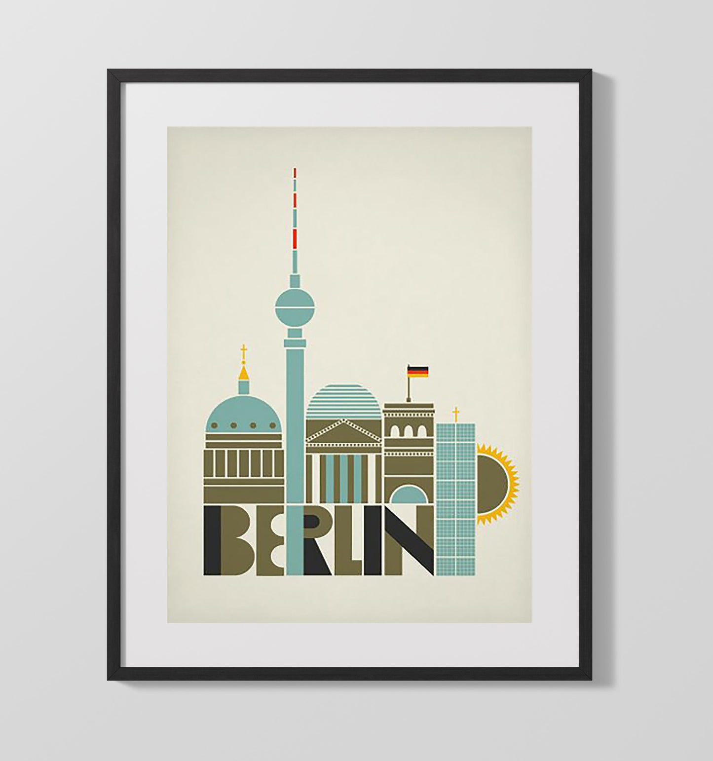 Berlin Landmarks Skyline Vintage Travel Print 16x20 Gallery Frame travel wall art print
