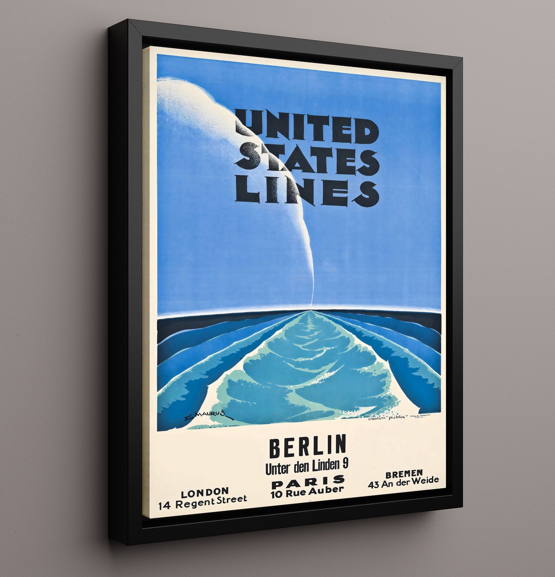 Berlin United States Lines Vintage Travel Print 16x20 Framed Canvas travel wall art print