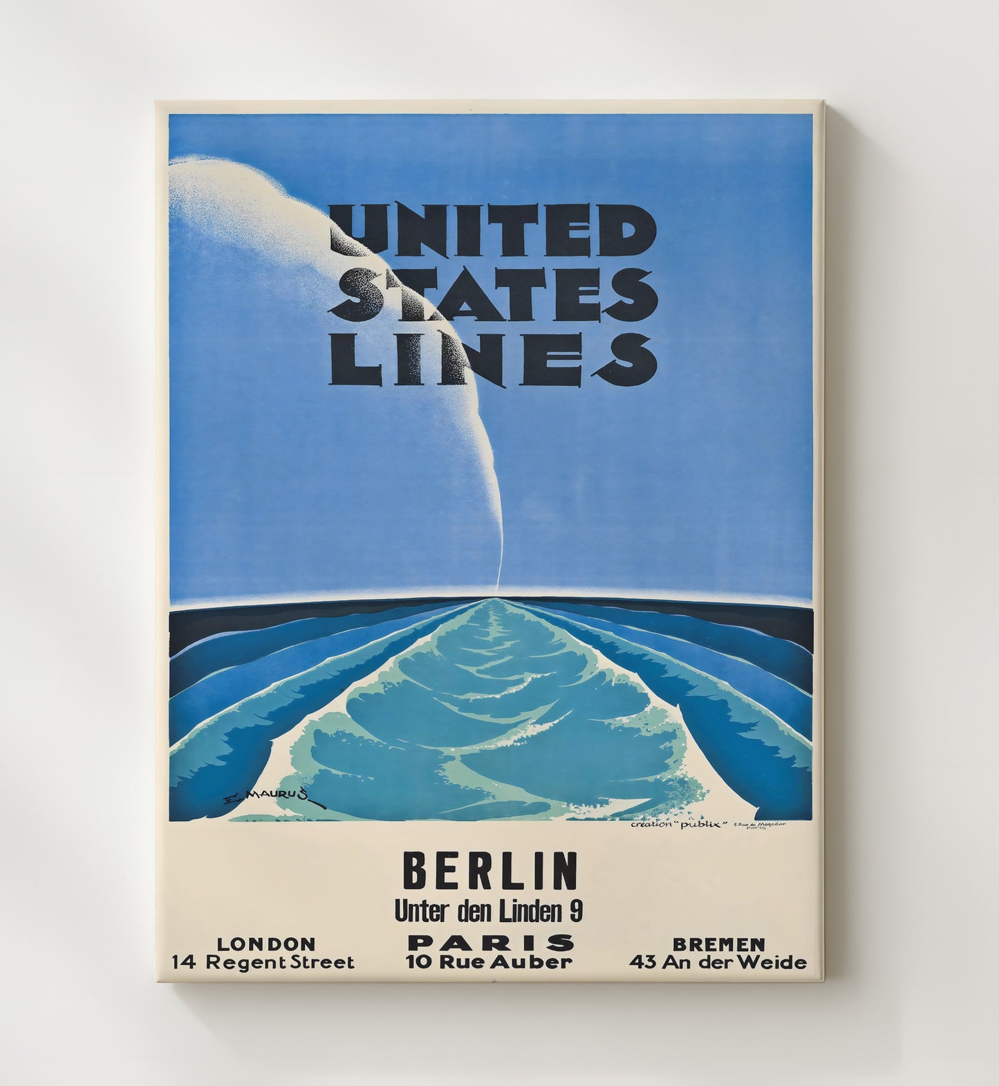 Berlin United States Lines Vintage Travel Print 20x24 Canvas travel wall art print