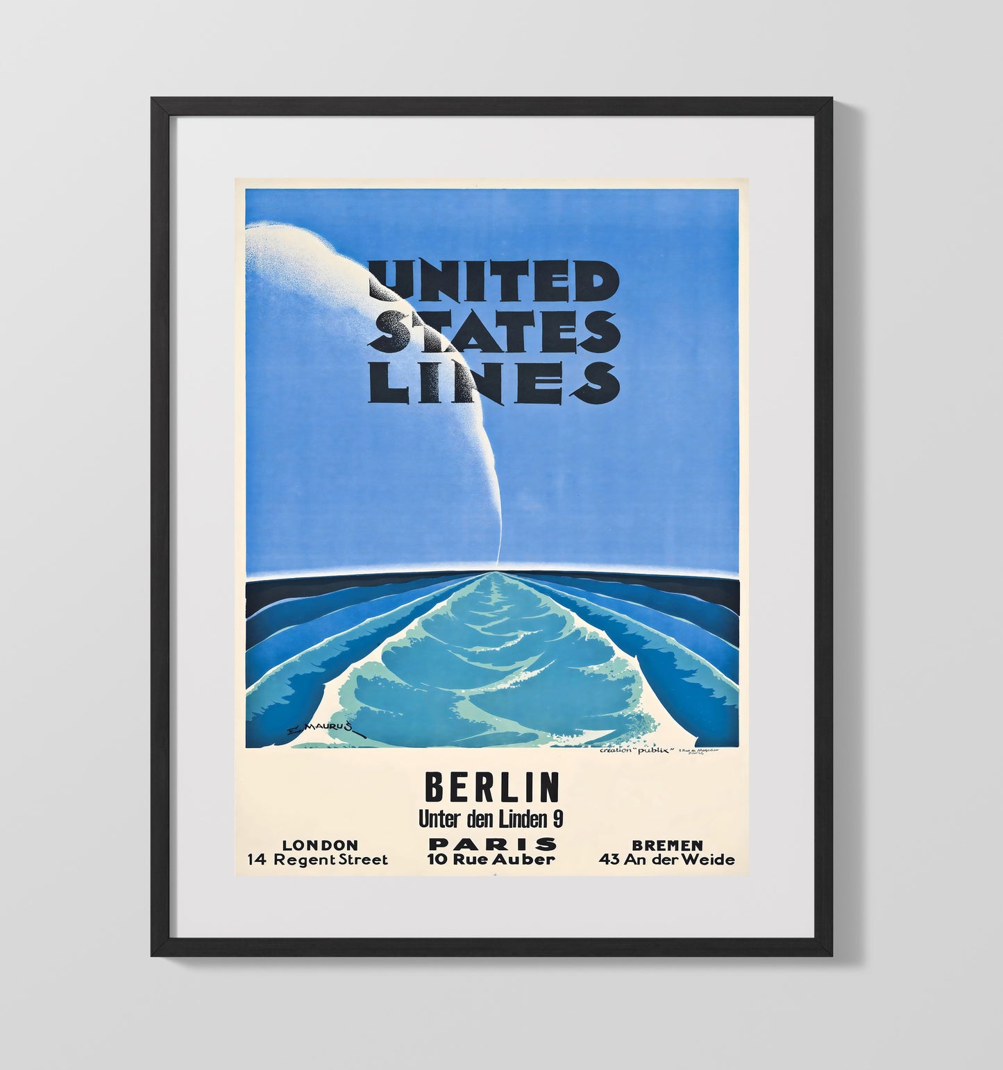 Berlin United States Lines Vintage Travel Print 16x20 Gallery Frame travel wall art print