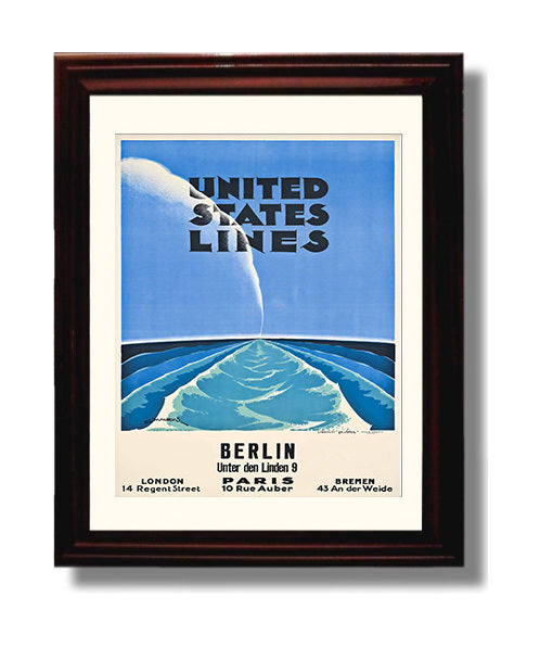 Berlin United States Lines travel poster wall art 8x10 Canvas