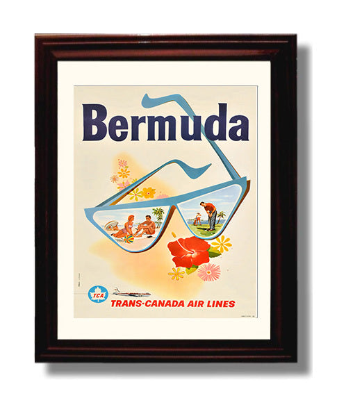 Bermuda Trans Canada Airlines Vintage Travel Print 8x10 Beveled Frame travel wall art print