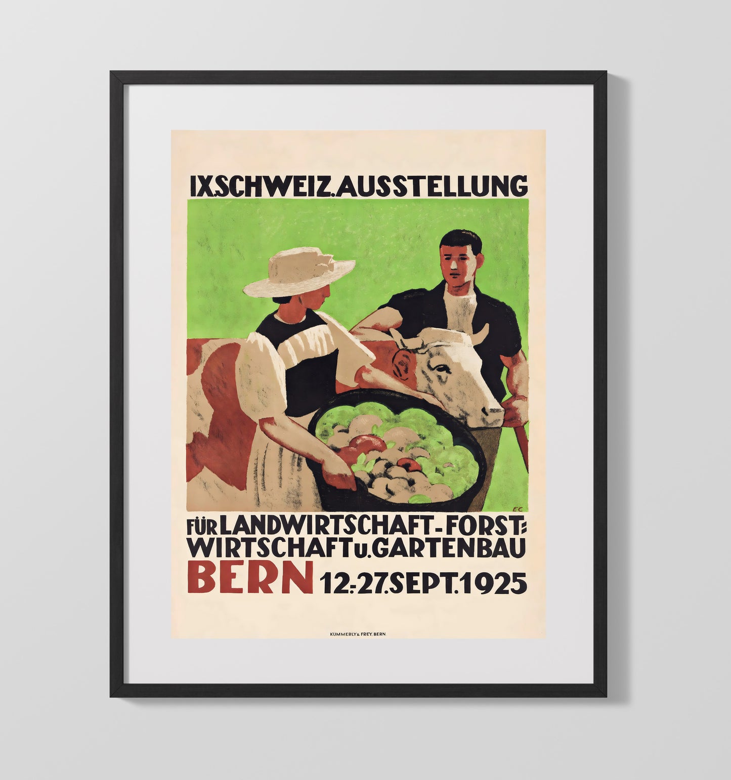 Bern Agriculture Expo Vintage Travel Print 16x20 Gallery Frame travel wall art print