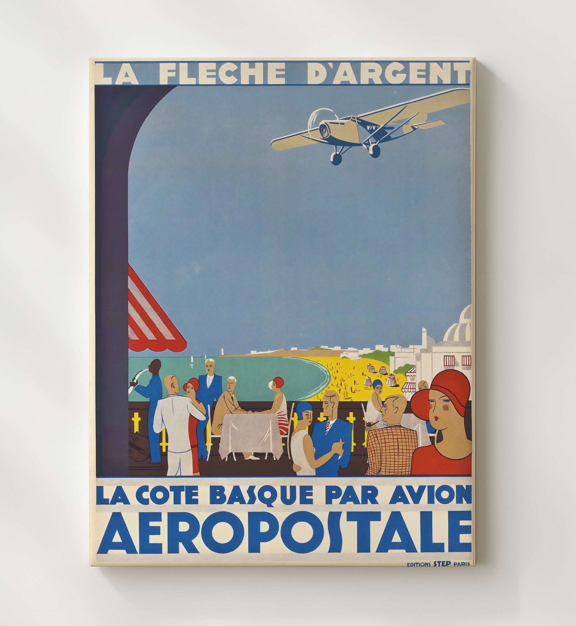 Biarritz Cote Basque Flight Vintage Travel Print 20x24 Canvas travel wall art print