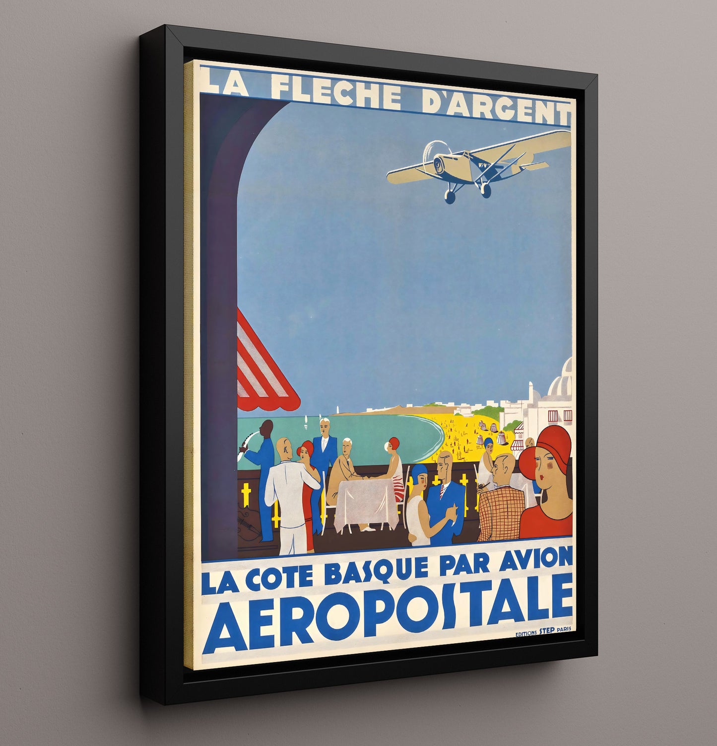 Biarritz Cote Basque Flight Vintage Travel Print 16x20 Framed Canvas travel wall art print