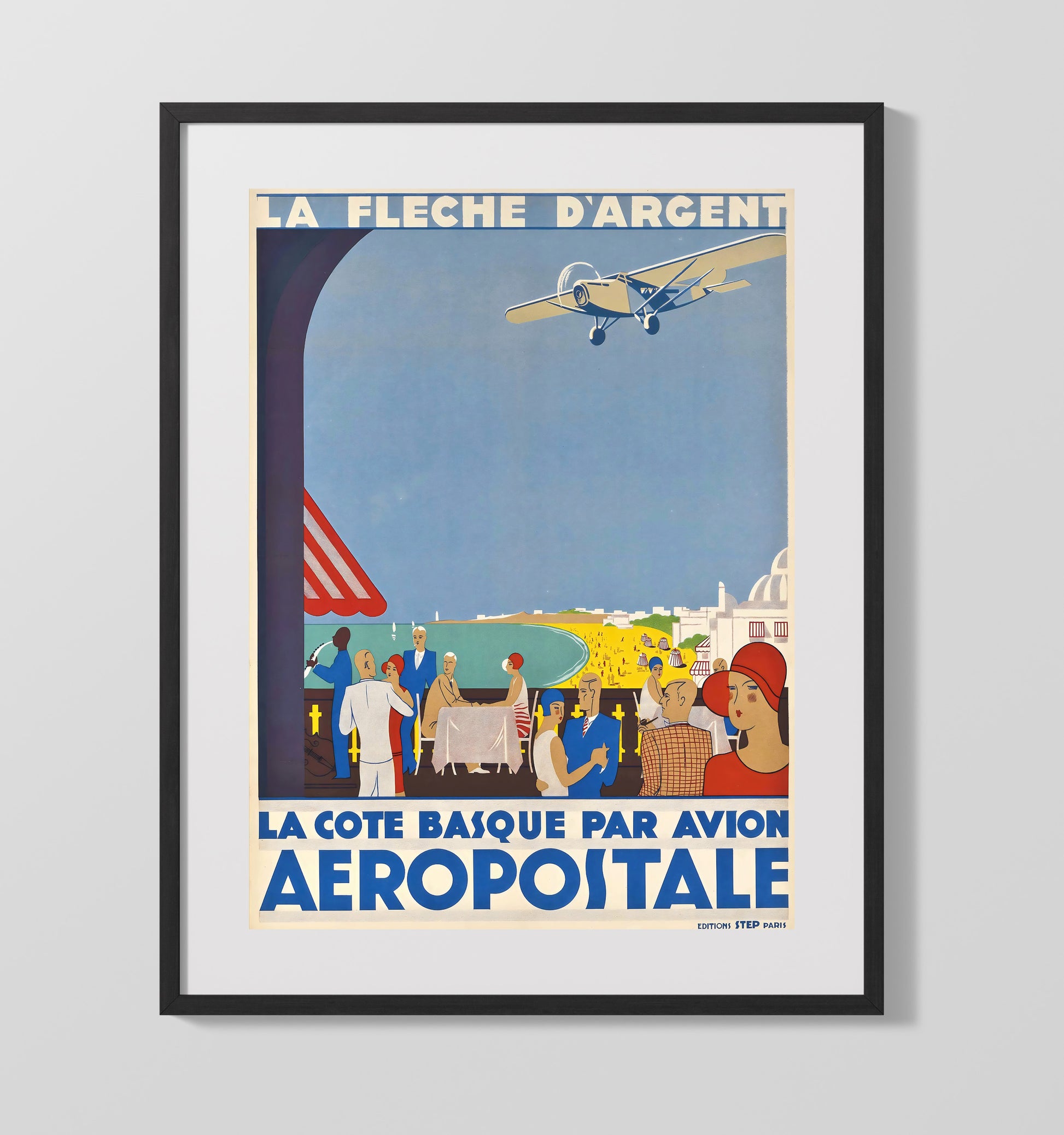 Biarritz Cote Basque Flight Vintage Travel Print 16x20 Gallery Frame travel wall art print