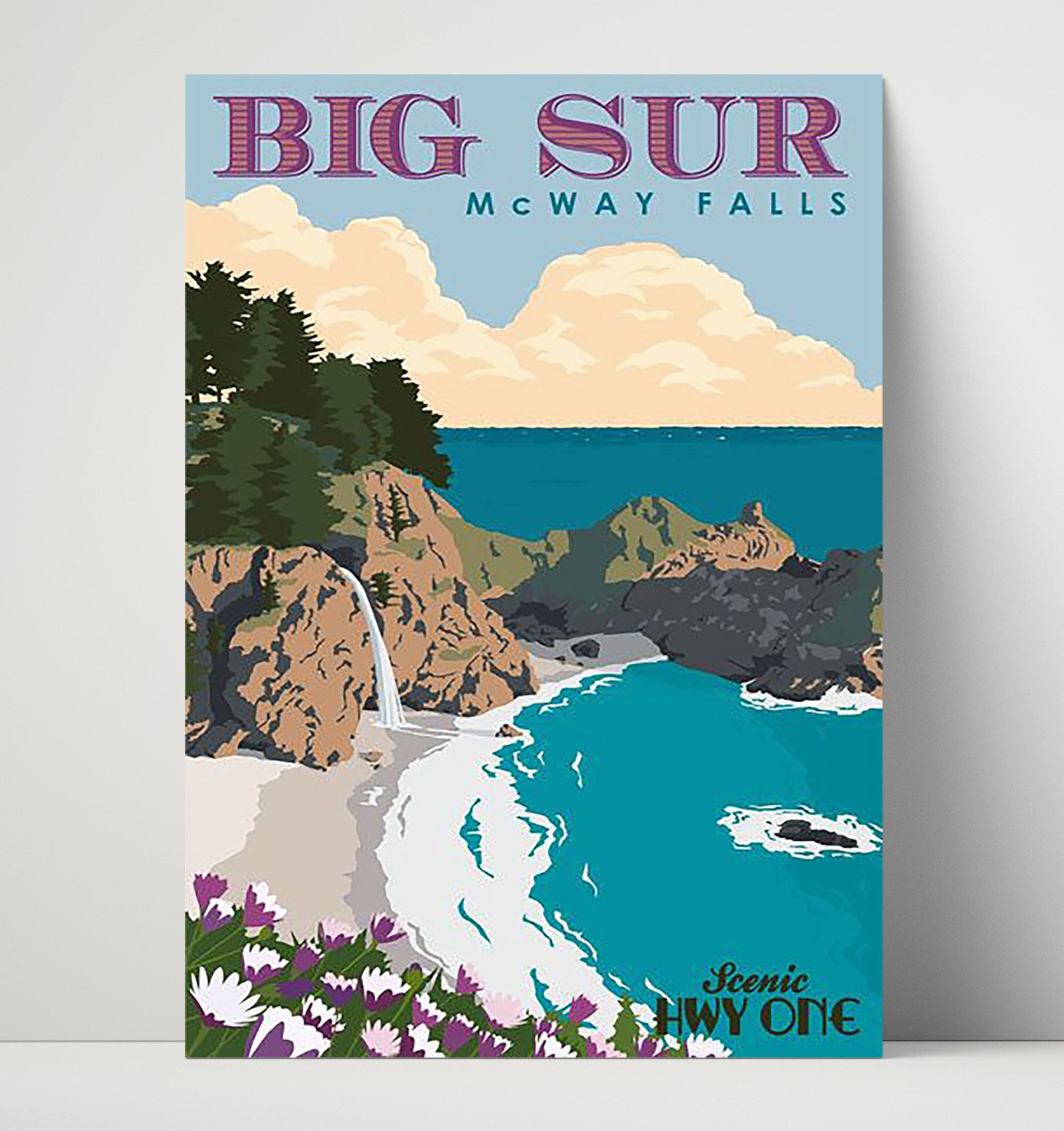 Big Sur McWay Falls Hwy One Vintage Travel Print 16x20 Unframed Print travel wall art print