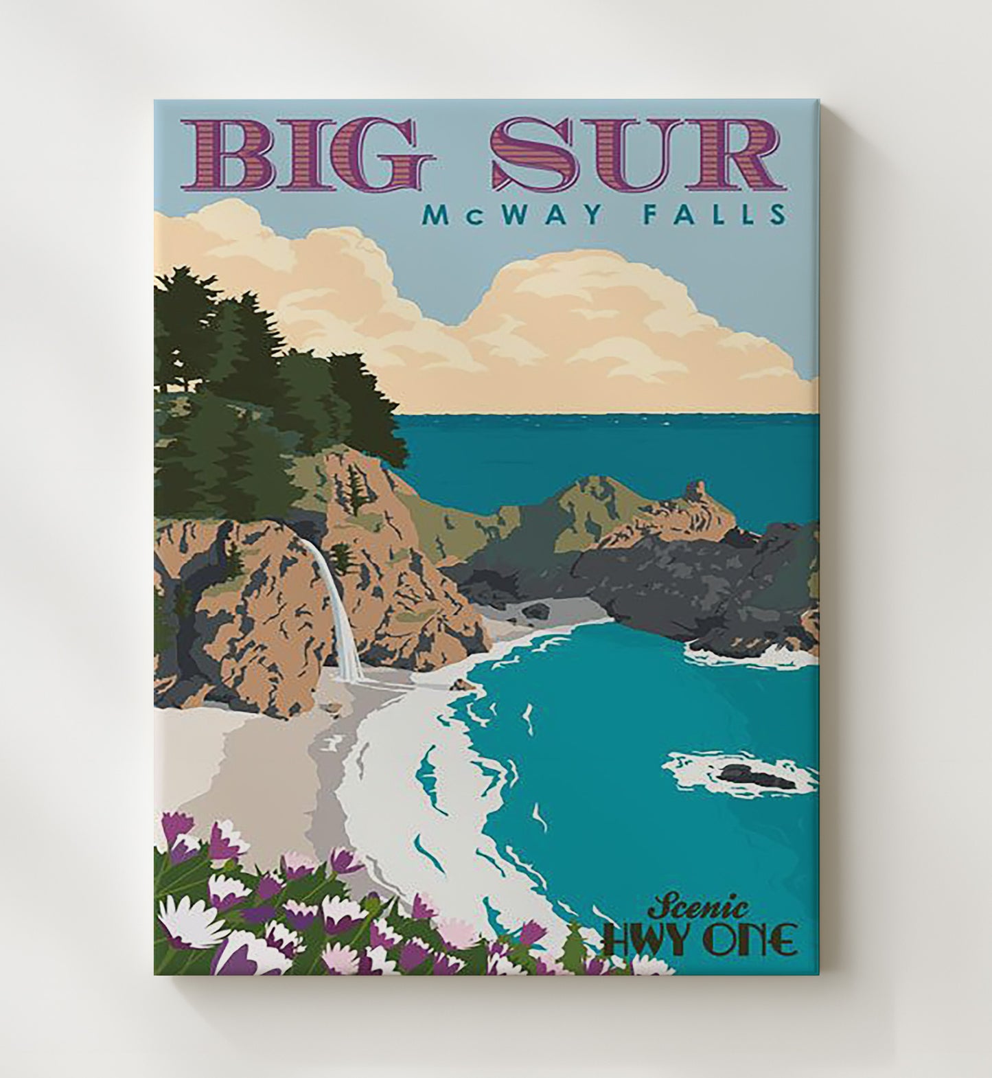 Big Sur McWay Falls Hwy One Vintage Travel Print 20x24 Canvas travel wall art print