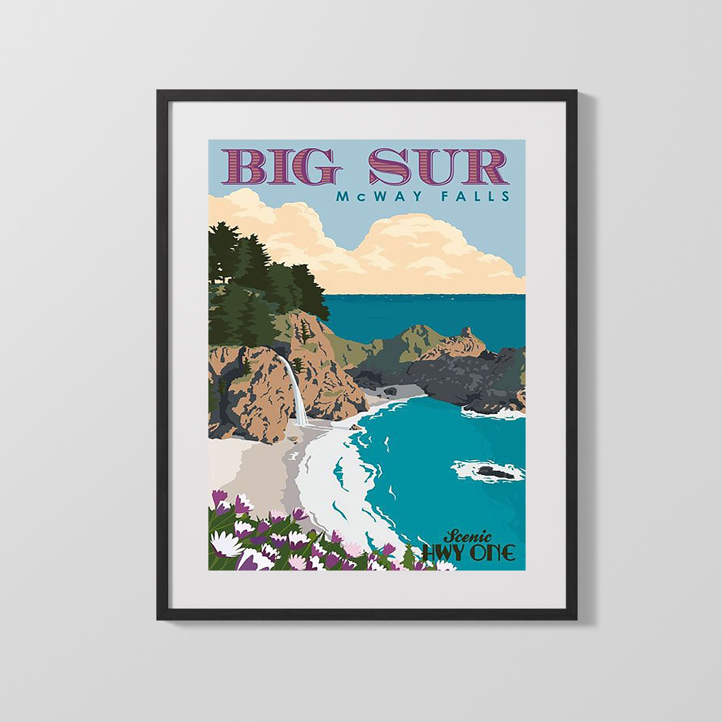 Classic Travel Poster - Big Sur - McWay Falls Hwy One