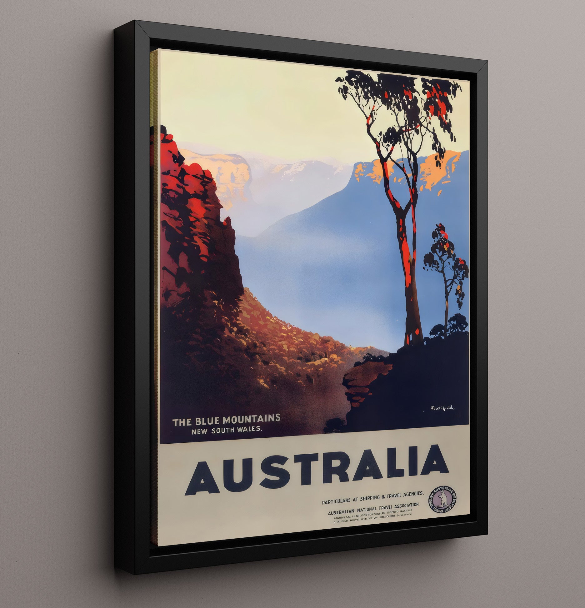 Blue Mountains Australia Vintage Travel Print 16x20 Framed Canvas travel wall art print