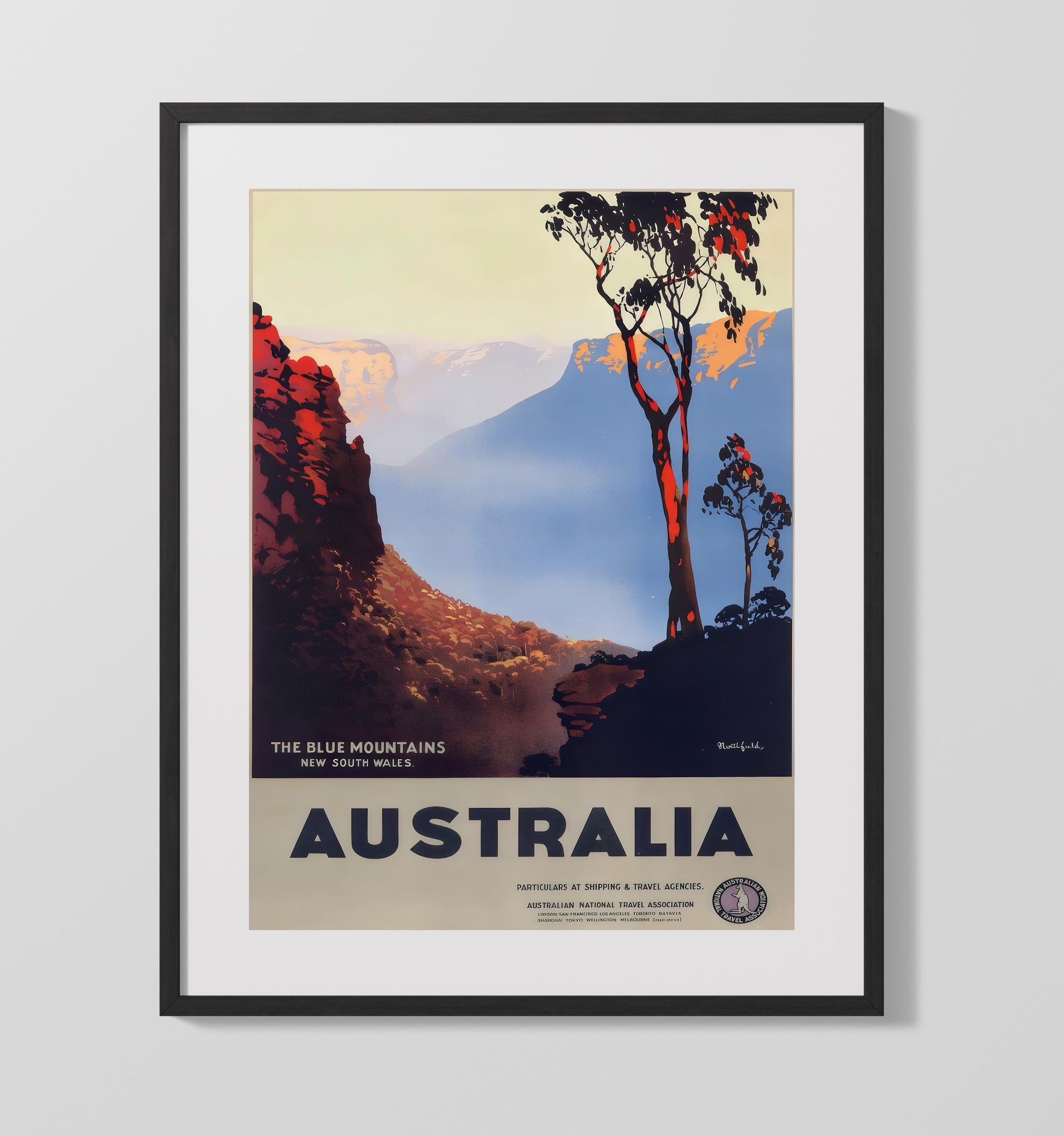 Blue Mountains Australia Vintage Travel Print 16x20 Gallery Frame travel wall art print