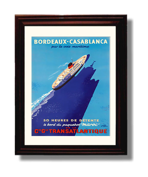 Bordeaux Casablanca Transatlantique Vintage Travel Print 8x10 Beveled Frame travel wall art print