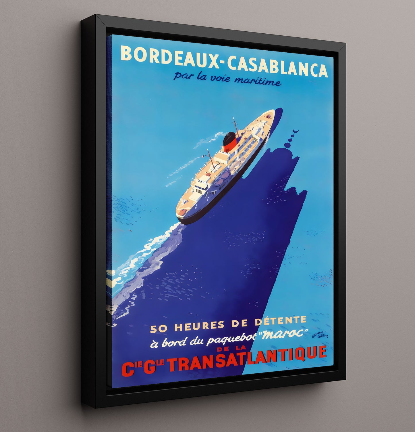 Bordeaux Casablanca Transatlantique Vintage Travel Print 16x20 Framed Canvas travel wall art print