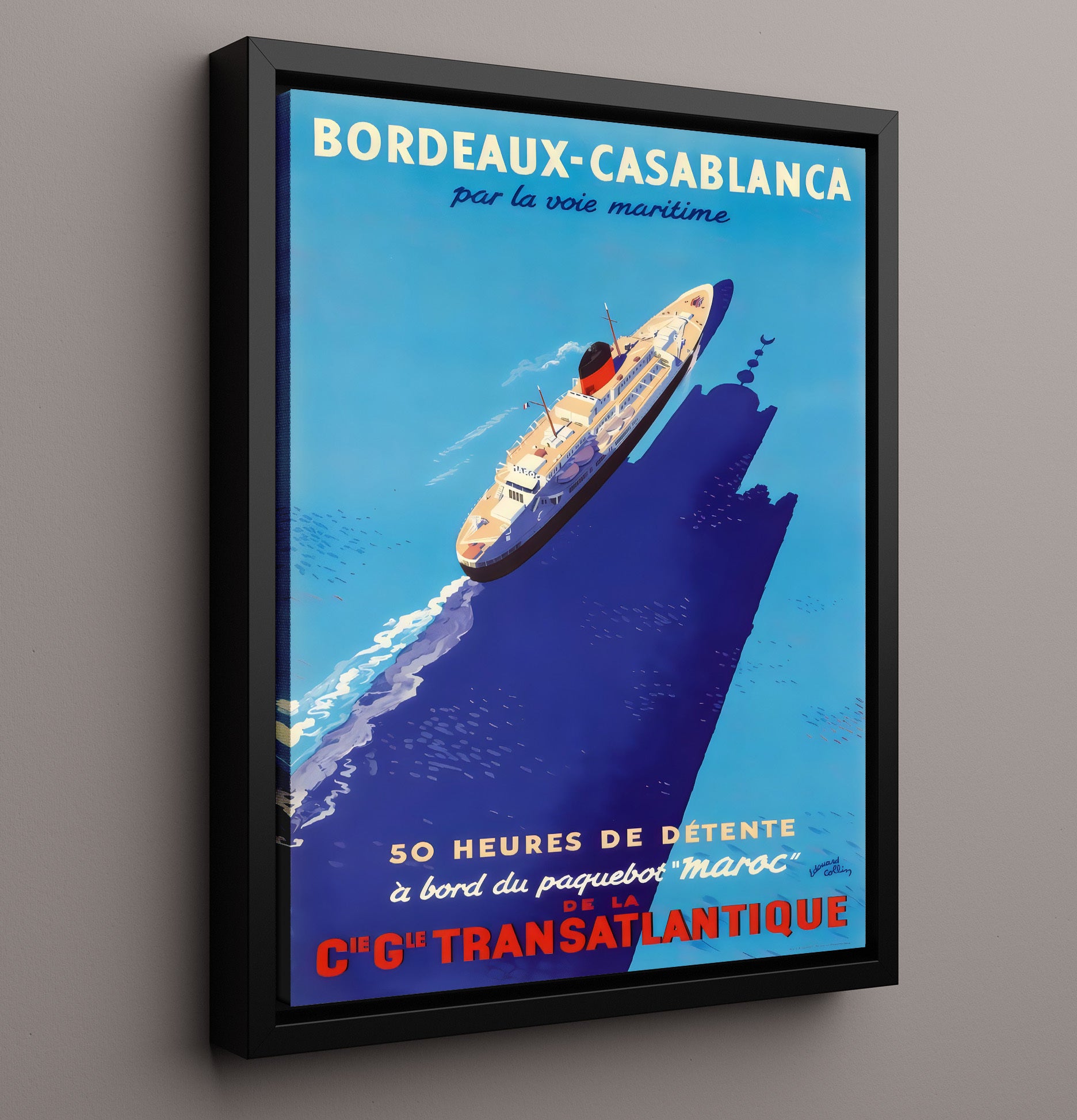 Bordeaux Casablanca Transatlantique Vintage Travel Print 16x20 Framed Canvas travel wall art print
