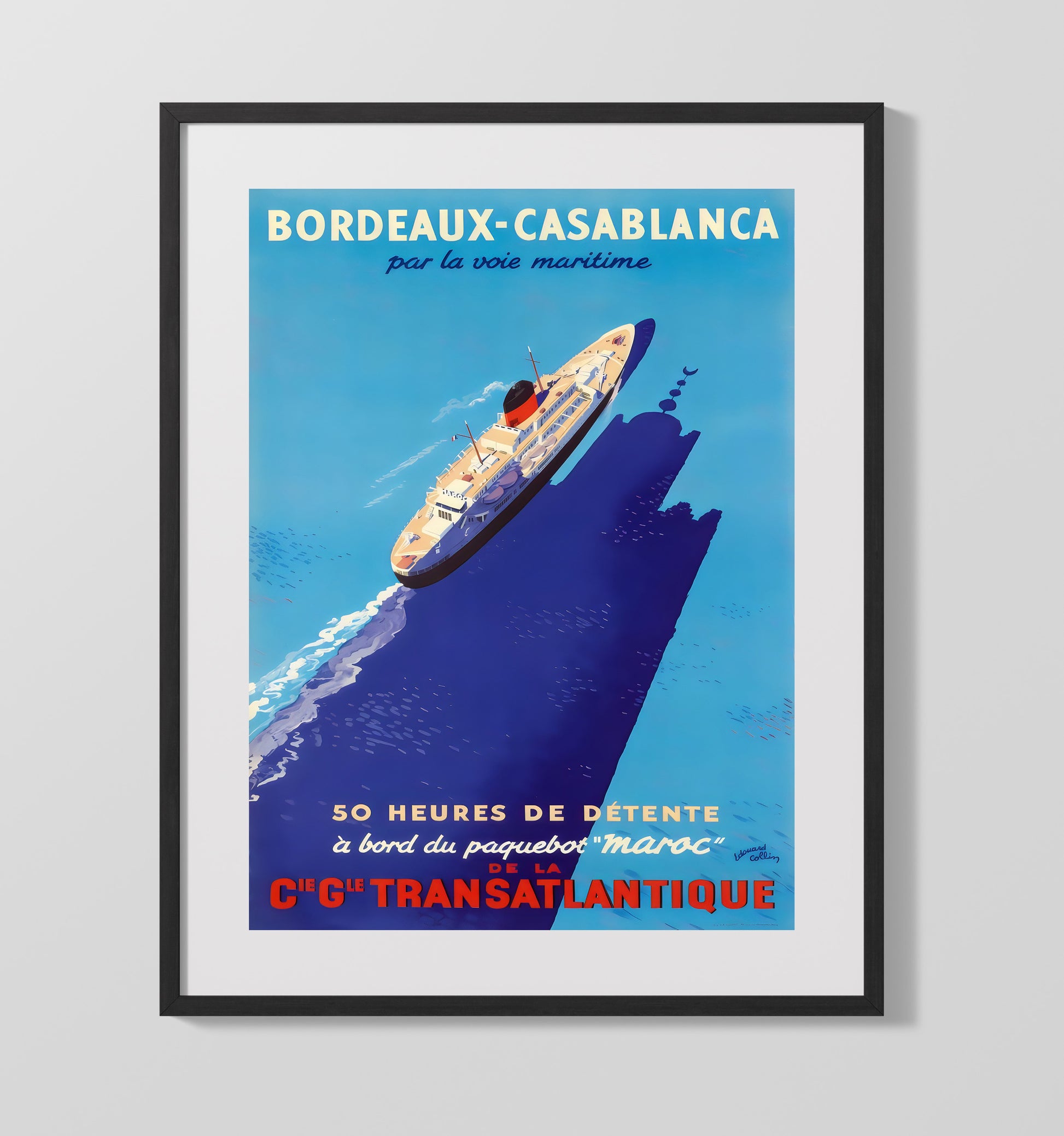 Bordeaux Casablanca Transatlantique Vintage Travel Print 16x20 Gallery Frame travel wall art print