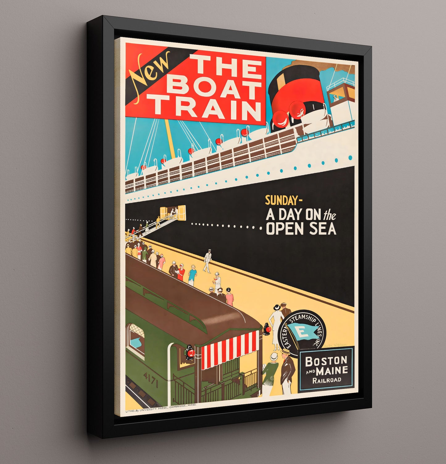 Boston Boat Train Vintage Travel Print 16x20 Framed Canvas travel wall art print