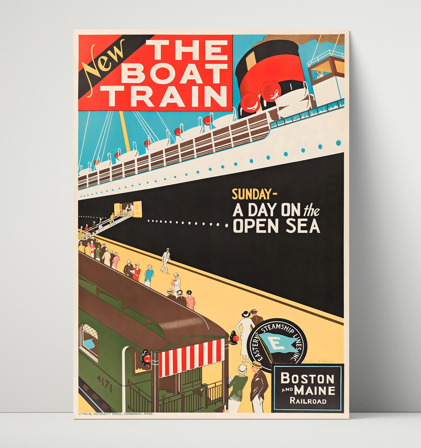 Boston Boat Train Vintage Travel Print 16x20 Unframed Print travel wall art print