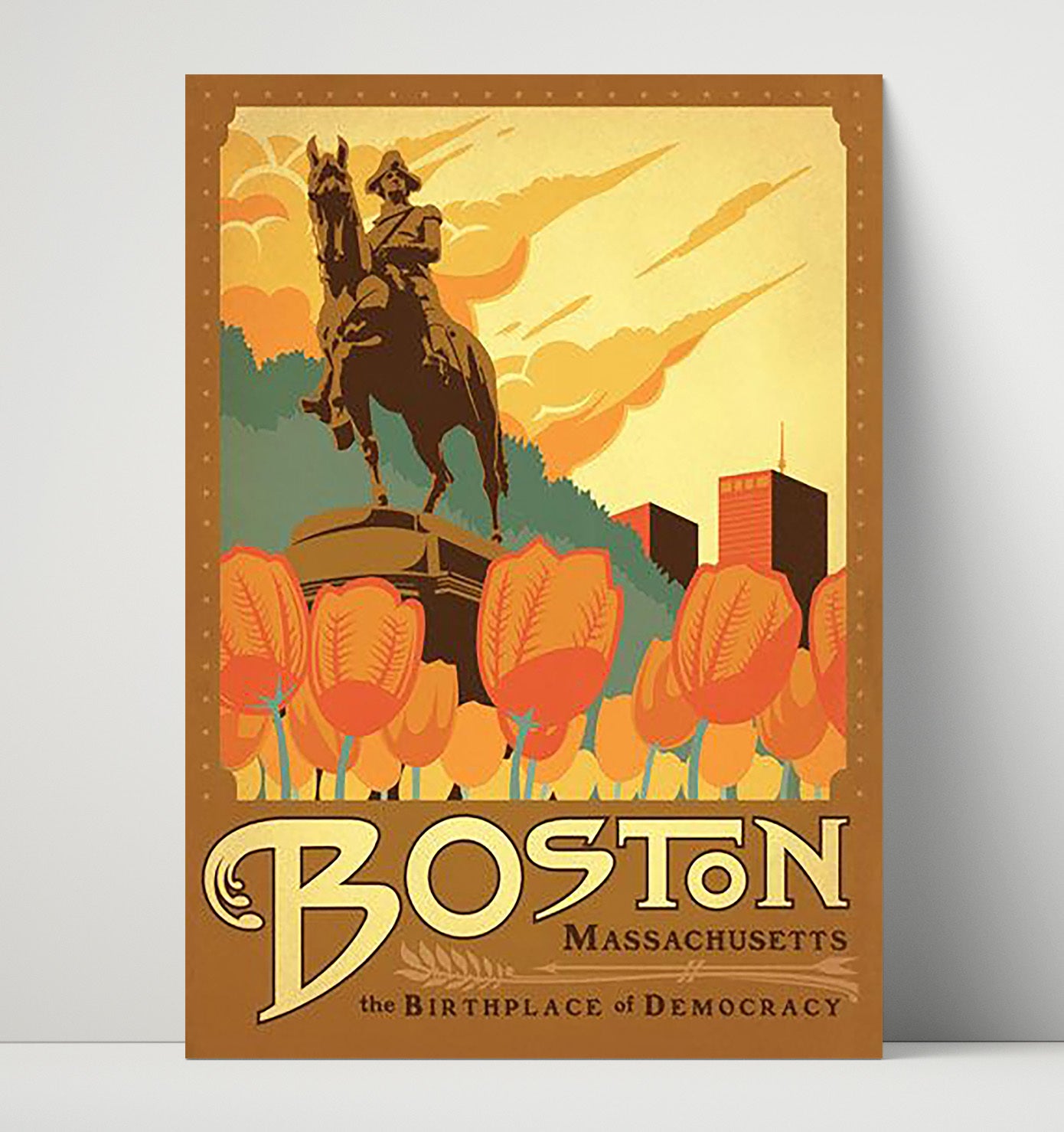 Boston Paul Revere Statue Vintage Travel Print 16x20 Unframed Print travel wall art print