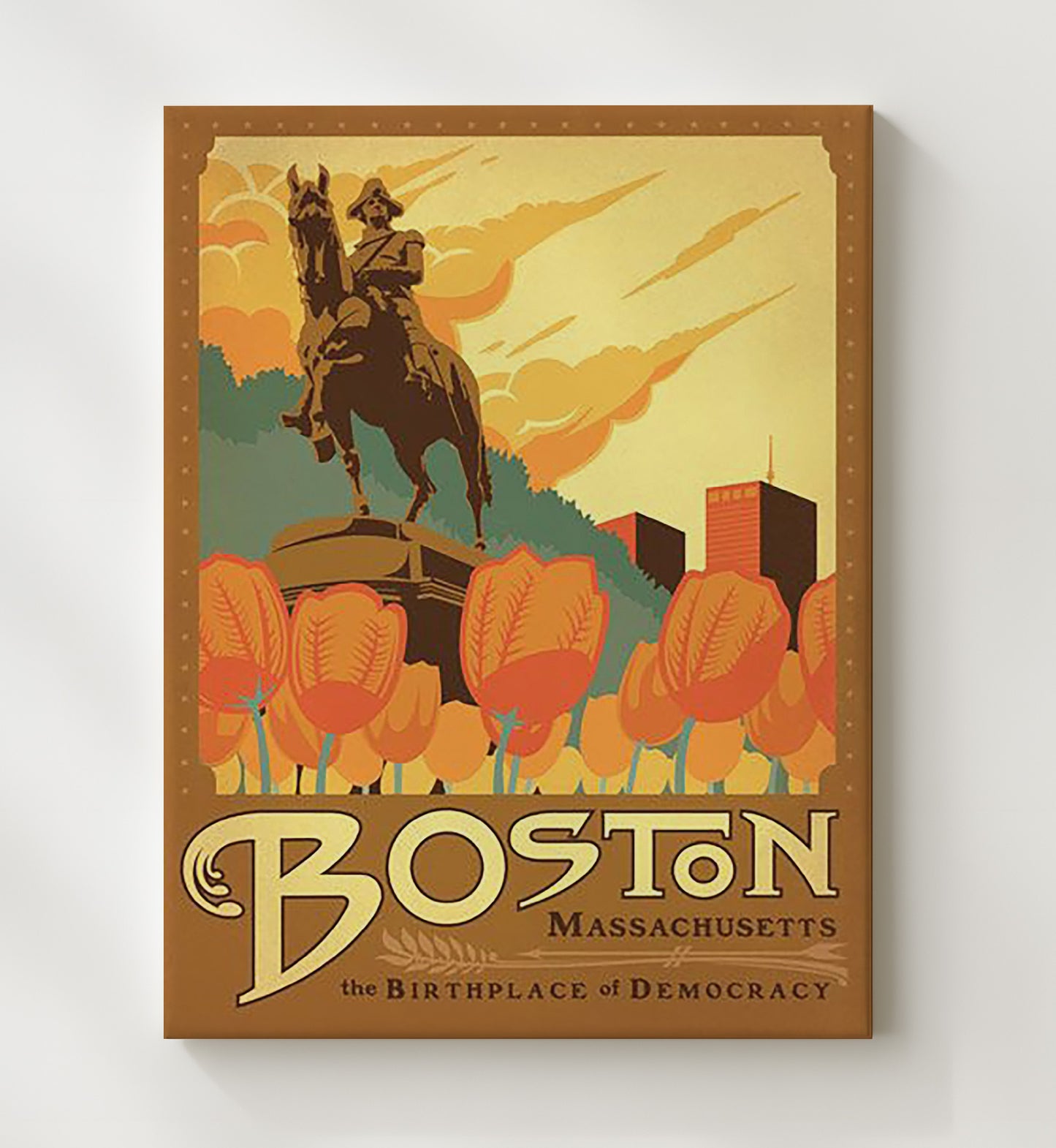 Boston Paul Revere Statue Vintage Travel Print 20x24 Canvas travel wall art print
