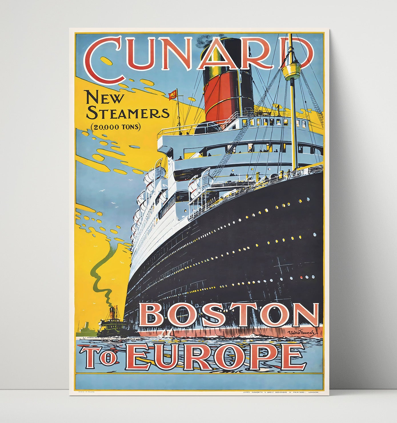 Boston to Europe Vintage Travel Print 16x20 Unframed Print travel wall art print
