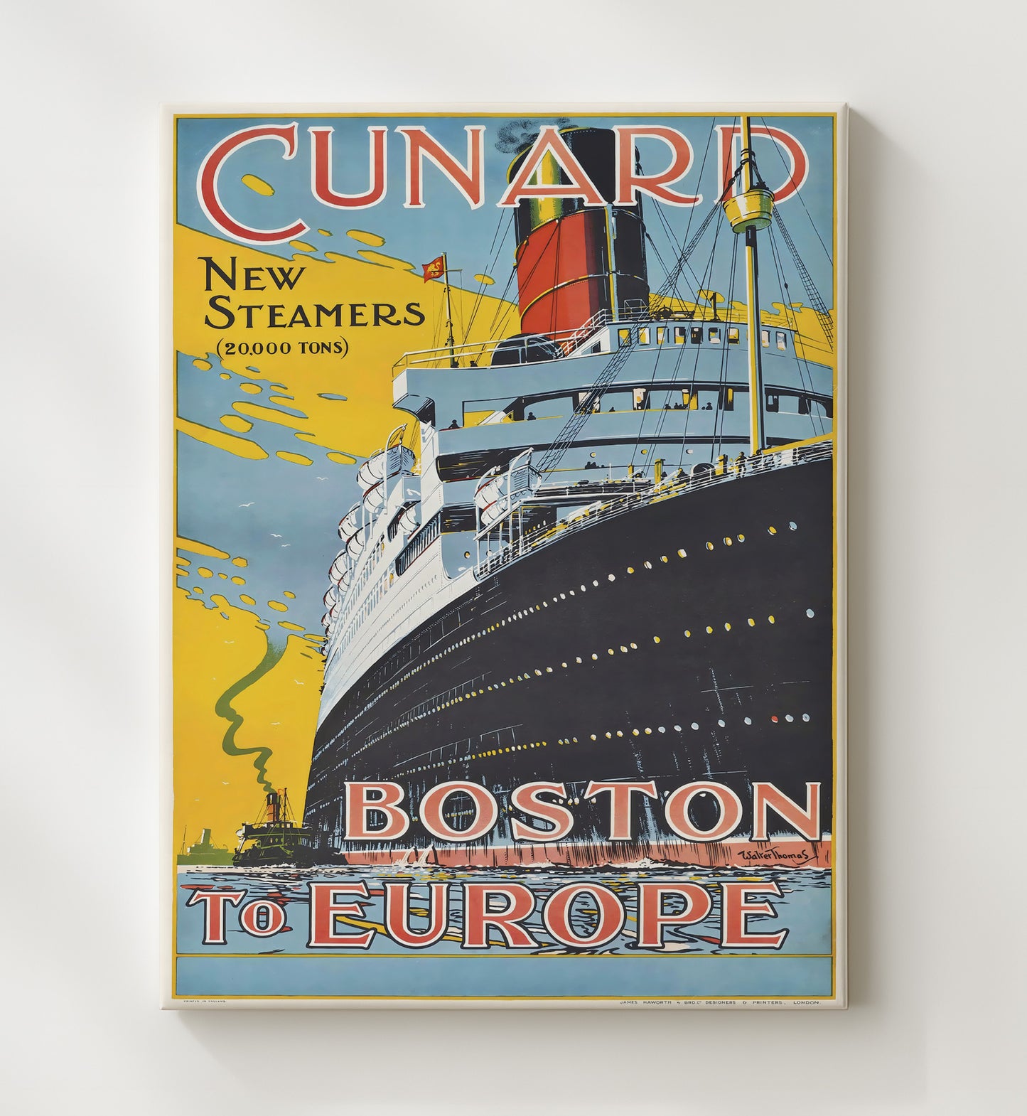 Boston to Europe Vintage Travel Print 20x24 Canvas travel wall art print
