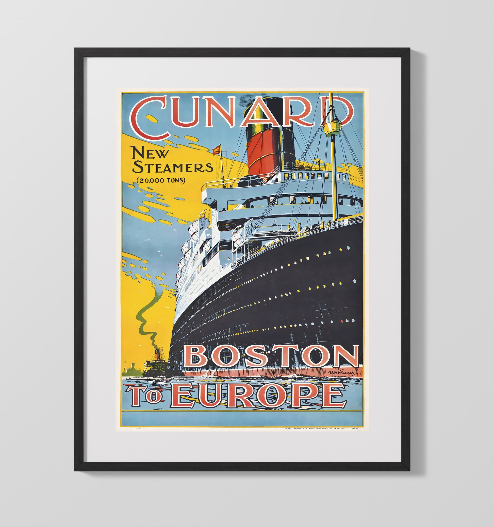 Boston to Europe Vintage Travel Print 16x20 Gallery Frame travel wall art print