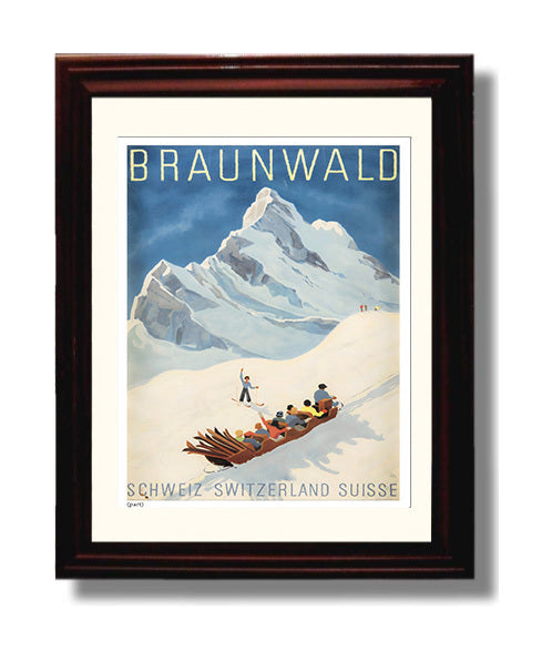 Braunwald Vintage Travel Print 8x10 Beveled Frame travel wall art print