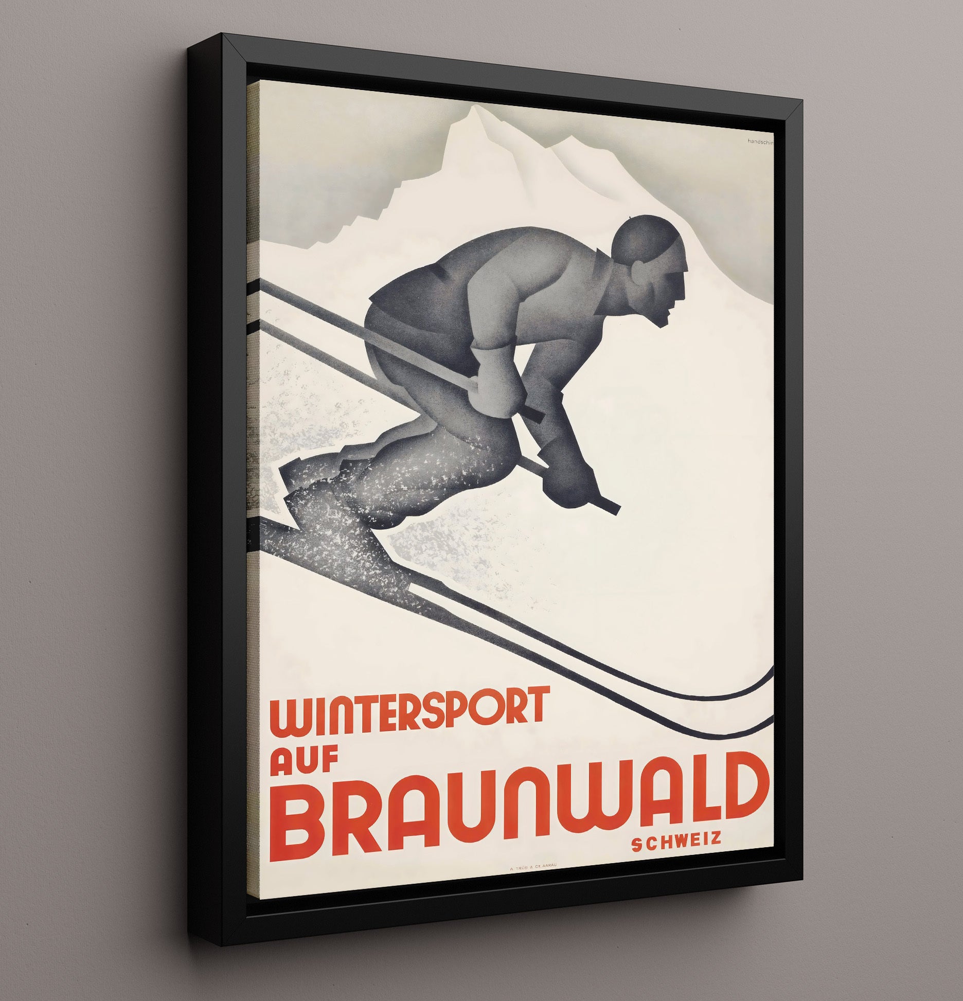 Braunwald Wintersport Vintage Travel Print 16x20 Framed Canvas travel wall art print