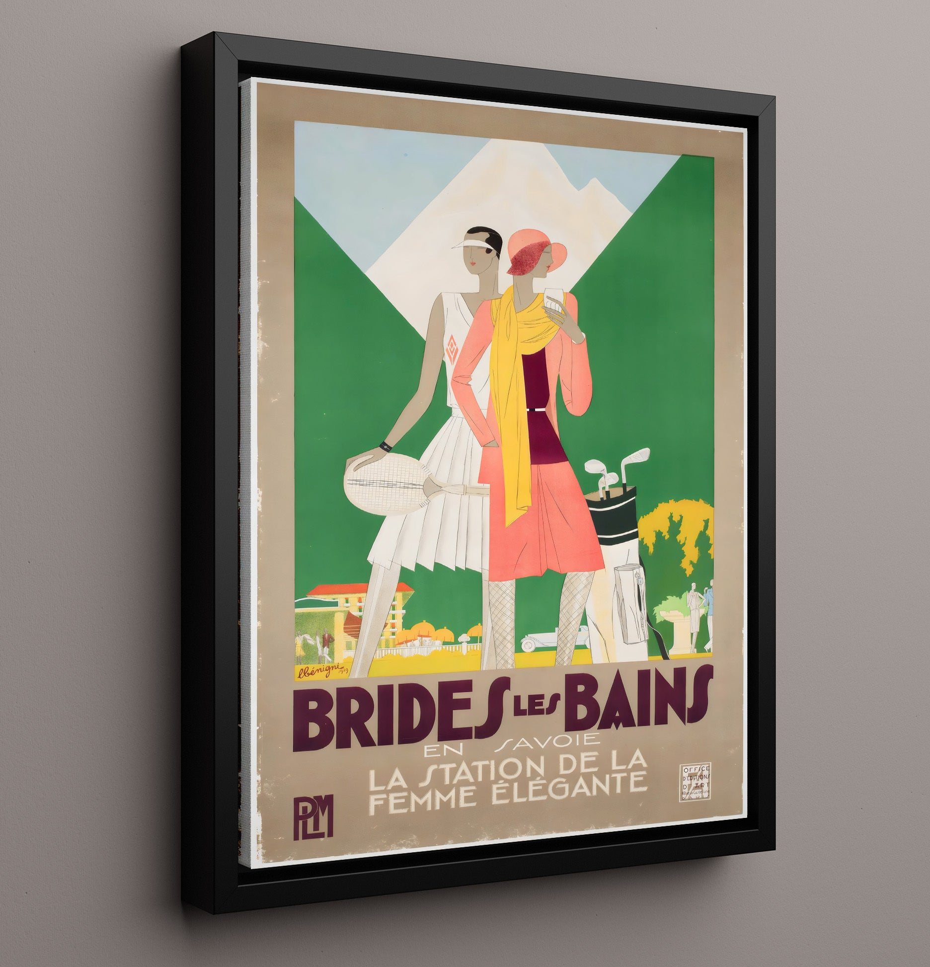 Brides les Bains Elegant Tennis and Golf Vintage Travel Print 16x20 Framed Canvas travel wall art print