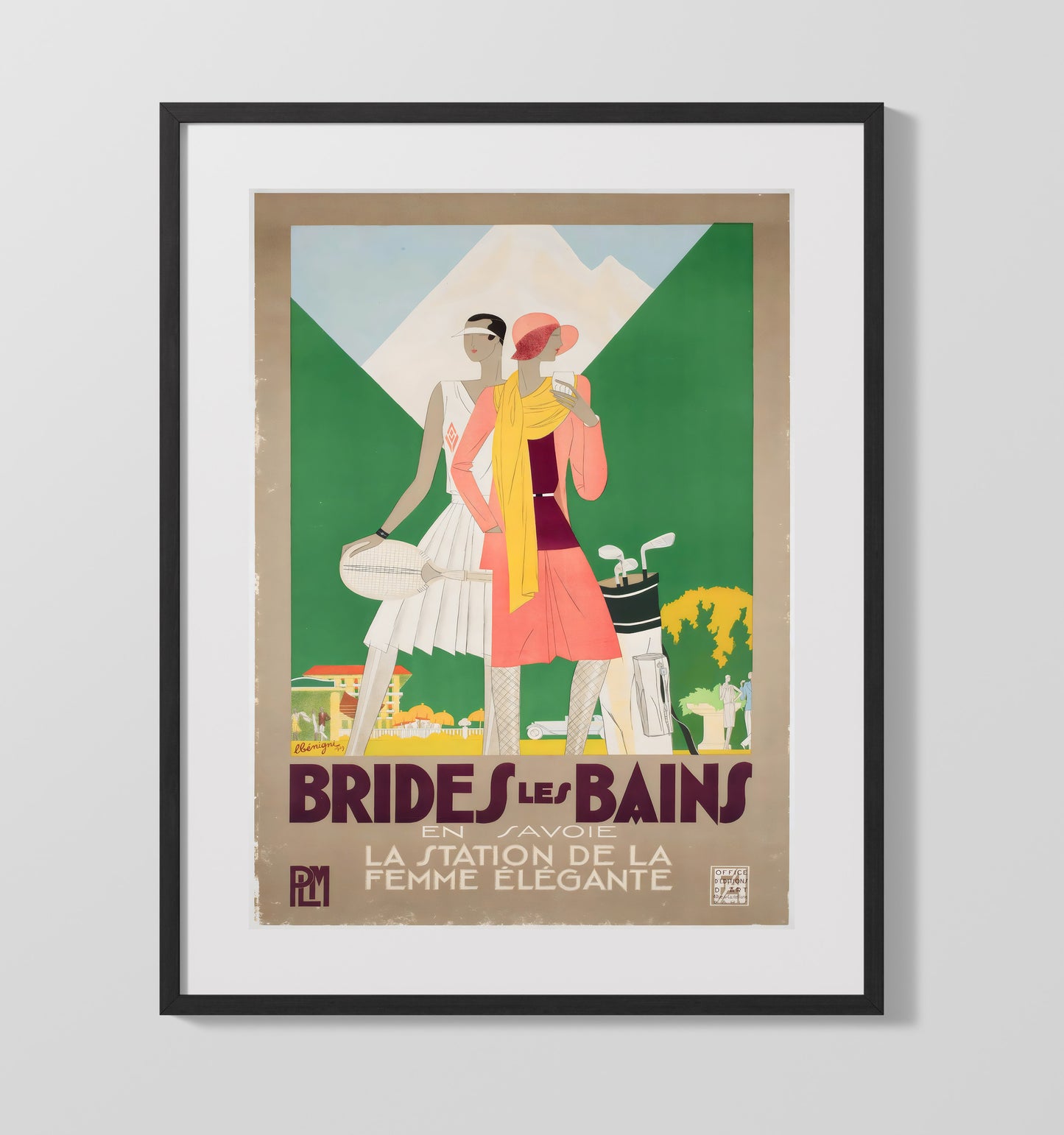 Brides les Bains Elegant Tennis and Golf Vintage Travel Print 16x20 Gallery Frame travel wall art print