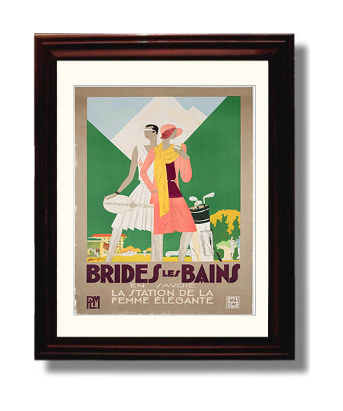 Brides les Bains Elegant Tennis and Golf Vintage Travel Print 8x10 Beveled Frame travel wall art print